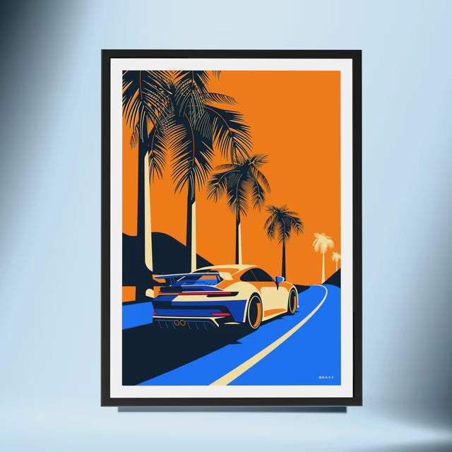 992 GT3 Glides by Palm Trees - Car Print