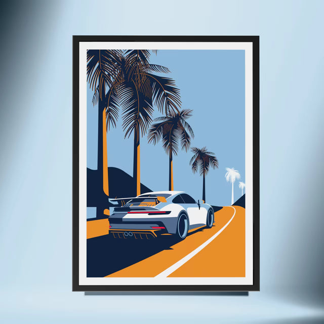 992 GT3 Glides by Palm Trees - Car Print