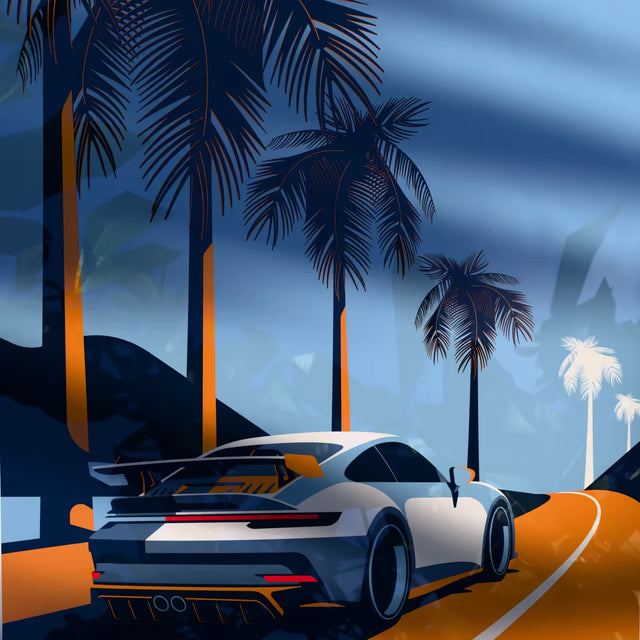 992 GT3 Glides by Palm Trees - Car Print