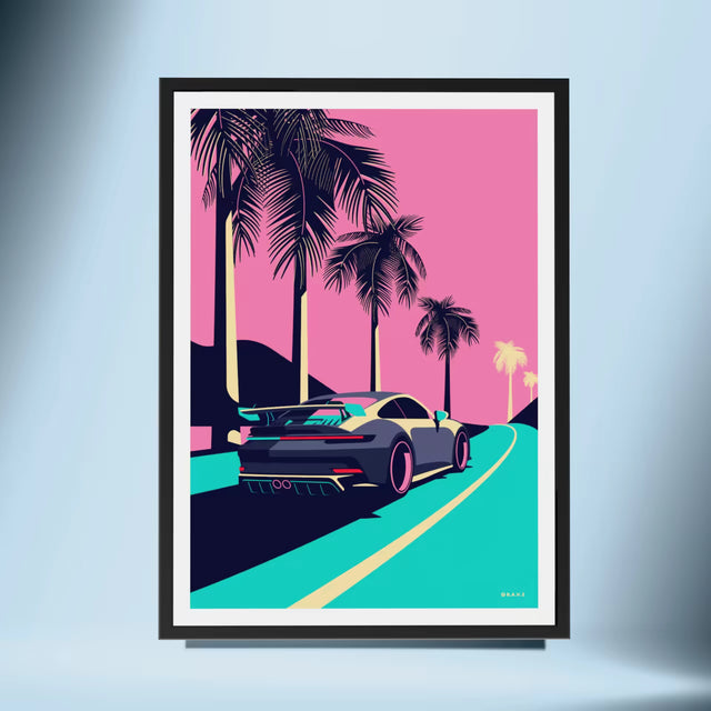 992 GT3 Glides by Palm Trees - Car Print