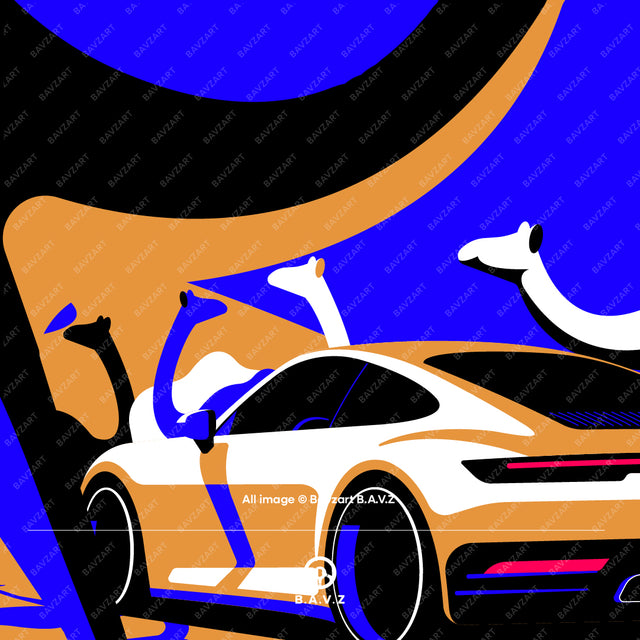 Desert Roar: Porsche 992 Carrera Amongst Majestic Camels
