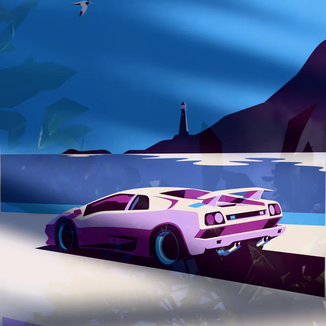 Lamborghini Diablo Driving by Lighthouse - Car Print