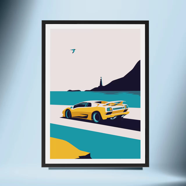 Lamborghini Diablo Driving by Lighthouse - Car Print