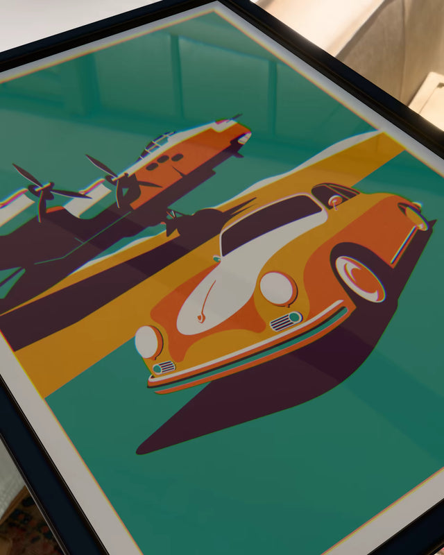 Porsche 356 Passing by Plane - Car Print