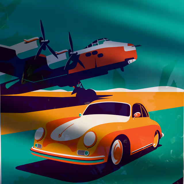 Porsche 356 Passing by Plane - Car Print