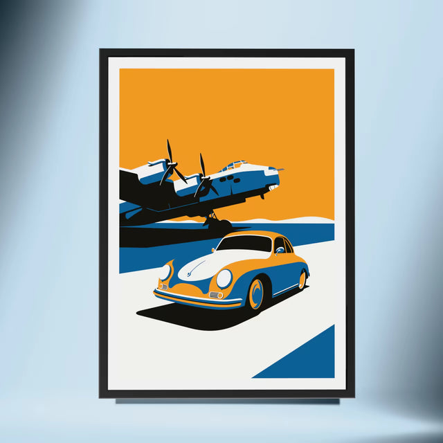Porsche 356 Passing by Plane - Car Print