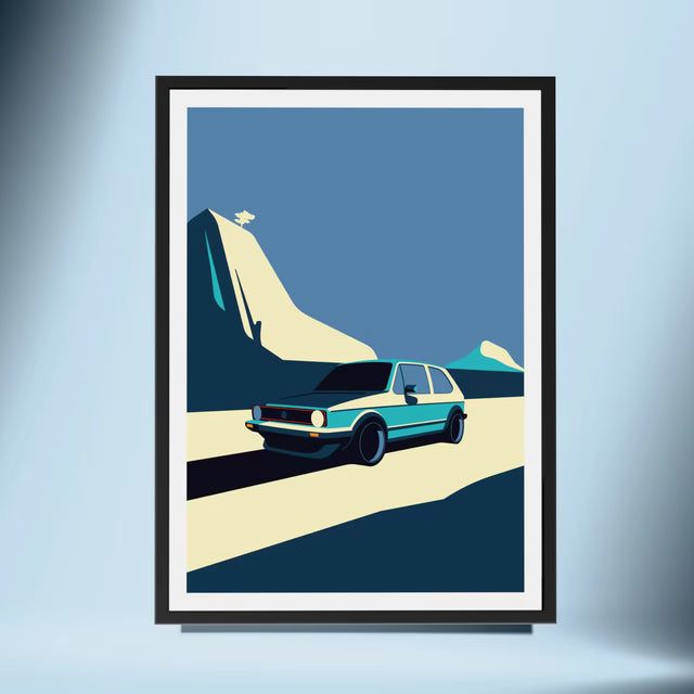 VW Golf MK1 cruising by rocky mountains - Car Print