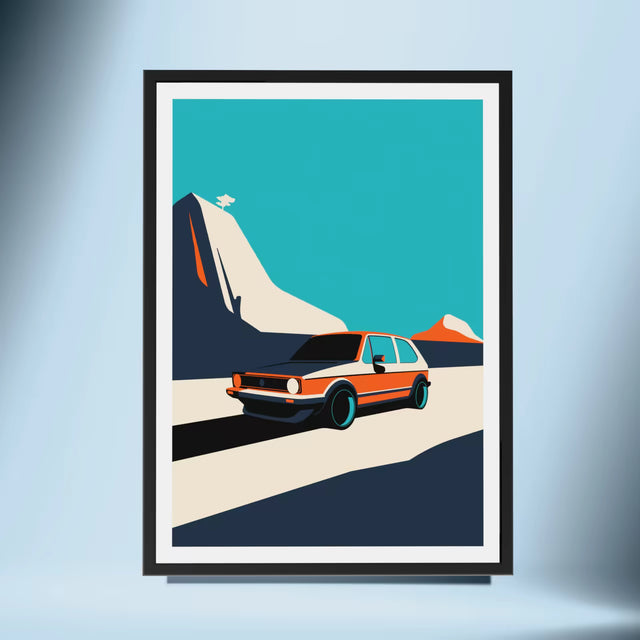 VW Golf MK1 cruising by rocky mountains - Car Print