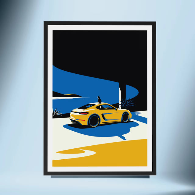 Wondering Cat and His Porsche - Car Print