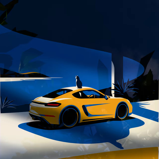 Wondering Cat and His Porsche - Car Print
