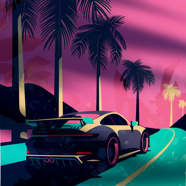 992 GT3 Glides by Palm Trees in Miami - Limited Edition, Premium Giclée Print