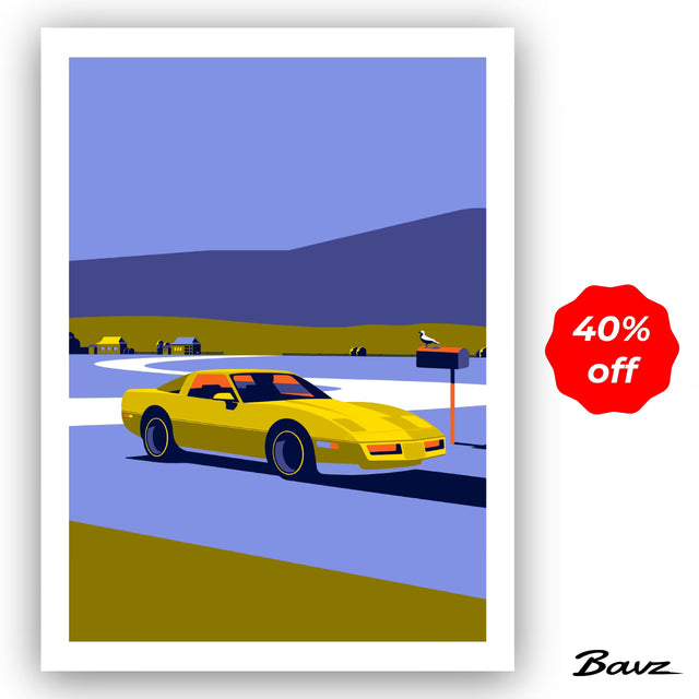 Corvette C4 Village stop - Limited Edition, Premium Giclée Print