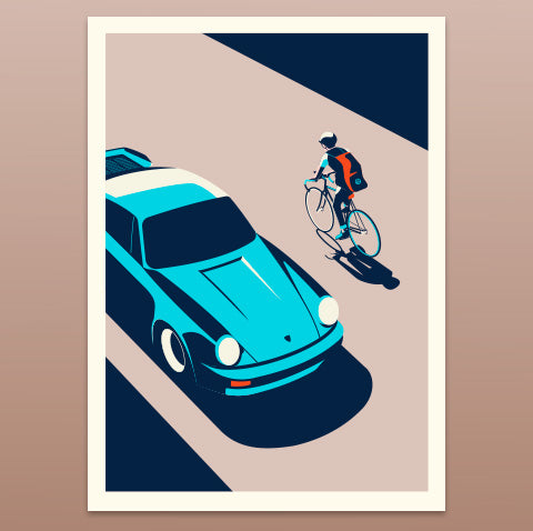 Porsche Turbo see's cyclist