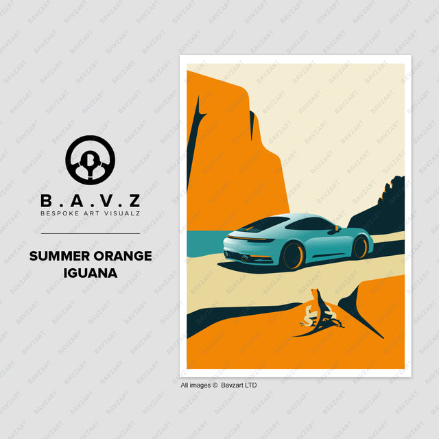 Porsche 992 summer orange iguana wall art
