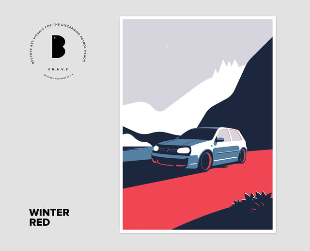 VW Golf Mk4 winter red wall art