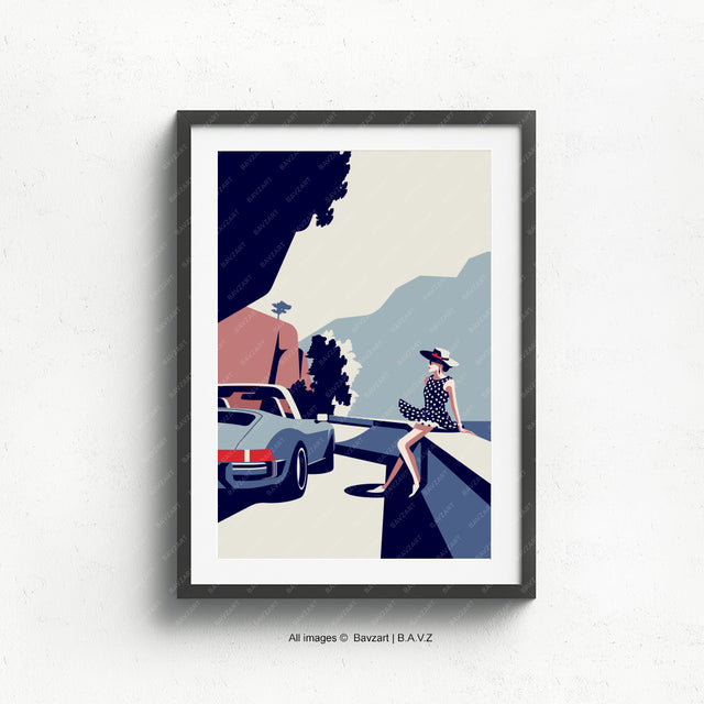 Lady and her Porsche Targa wall art
