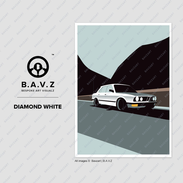 Crusing in My BMW e28 - diamond white wall art