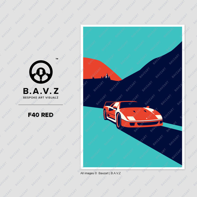 Ferrari F40 coming at you f40 red car art