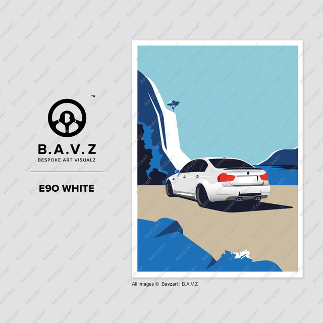 Alone with BMW M3 e90 sedan e90 white wall art