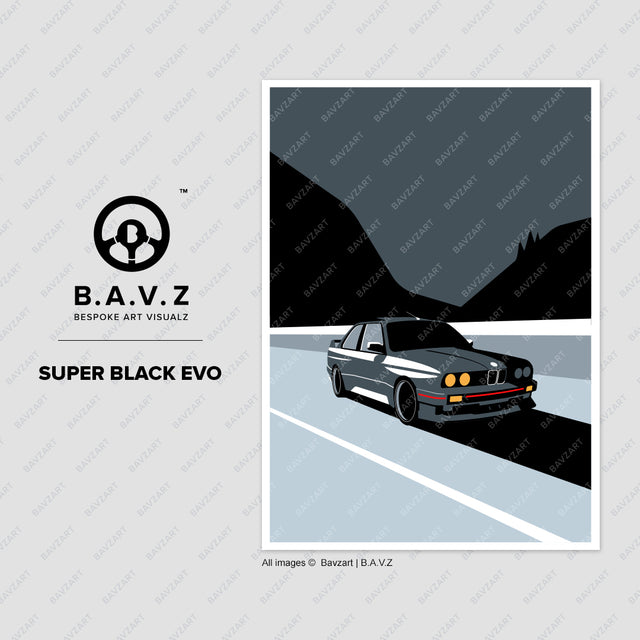 Gorgeous BMW e30 M3 super black evo wall art