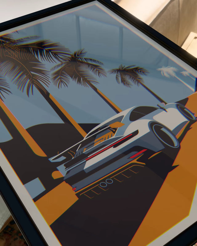 992 GT3 Glides by Palm Trees - Car Print
