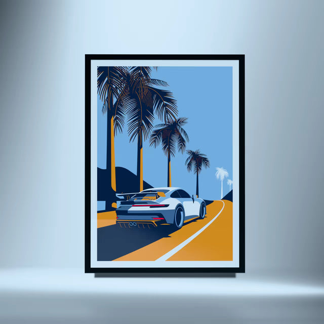 992 GT3 Glides by Palm Trees - Car Print