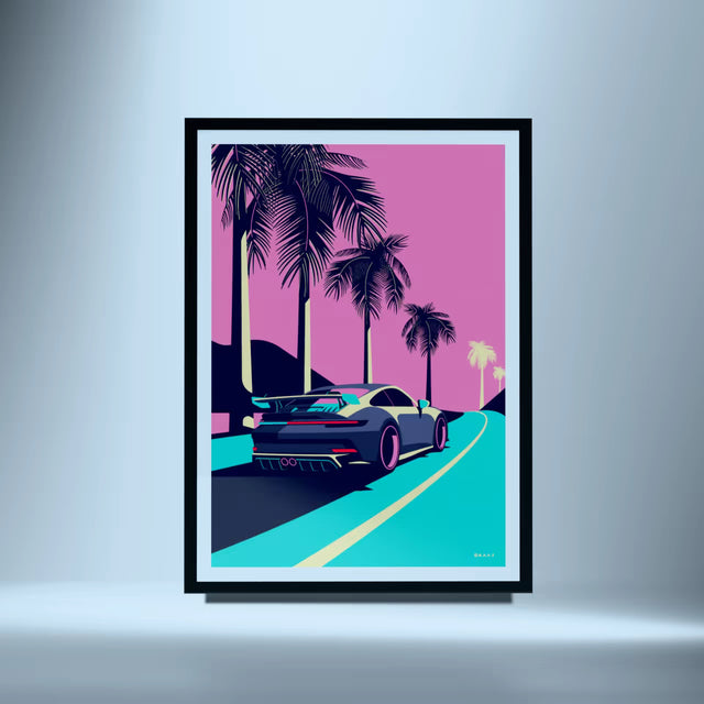 992 GT3 Glides by Palm Trees - Car Print