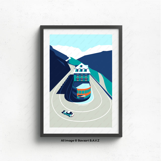 Porsche passing by Furka Hotel