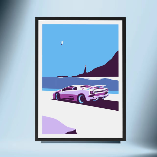 Lamborghini Diablo Driving by Lighthouse - Car Print