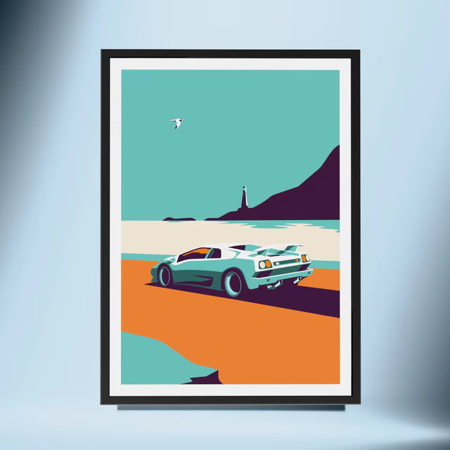 Lamborghini Diablo Driving by Lighthouse - Car Print