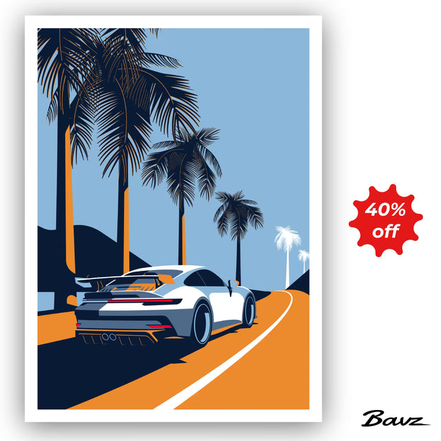 992 GT3 Glides by Palm Trees in Florida - Limited Edition, Premium Giclée Print
