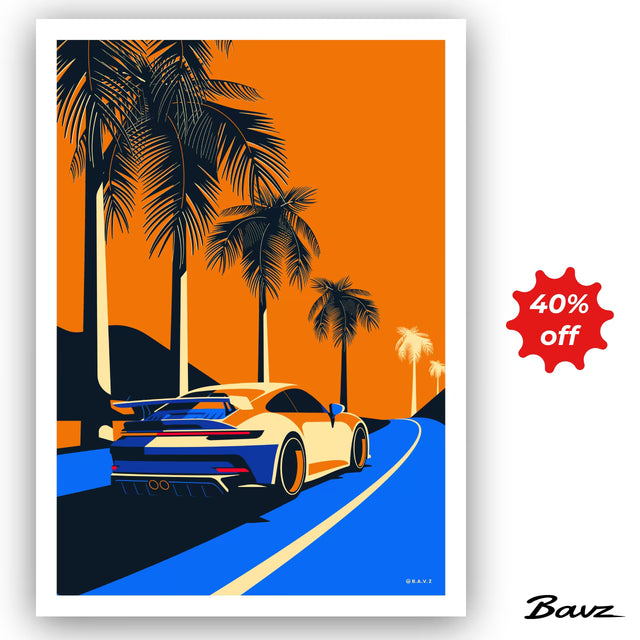 992 GT3 Glides by Palm Trees in California - Limited Edition, Premium Giclée Print