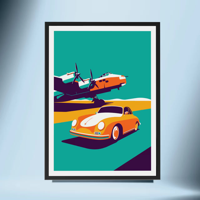 Porsche 356 Passing by Plane - Car Print