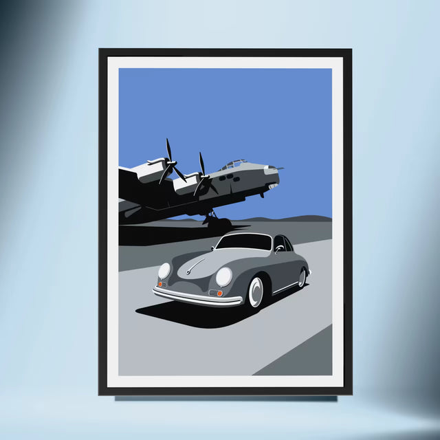 Porsche 356 Passing by Plane - Car Print