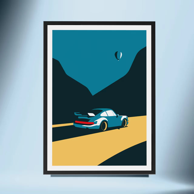 Porsche Turbo Chasing Hot Air Balloon - Car Print