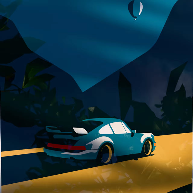 Porsche Turbo Chasing Hot Air Balloon - Car Print