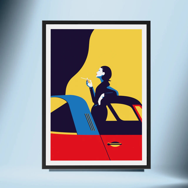 The smoking lady by her Targa - Car Print