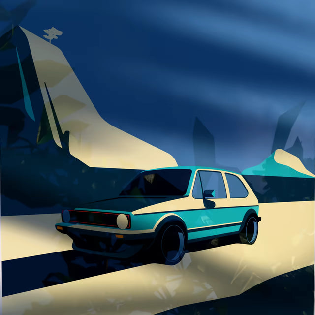 VW Golf MK1 cruising by rocky mountains - Car Print