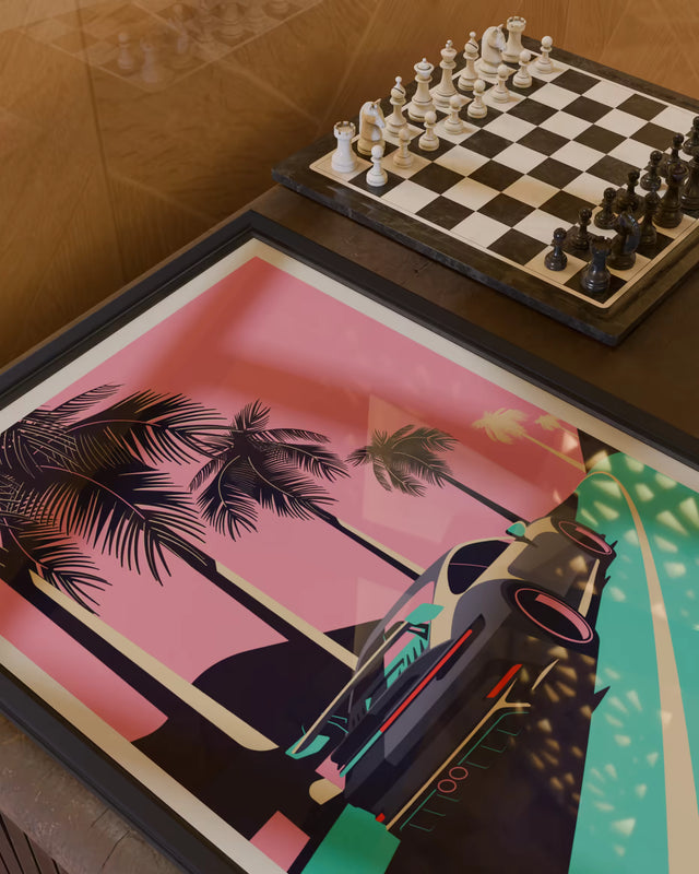992 GT3 Glides by Palm Trees in Miami - Limited Edition, Premium Giclée Print