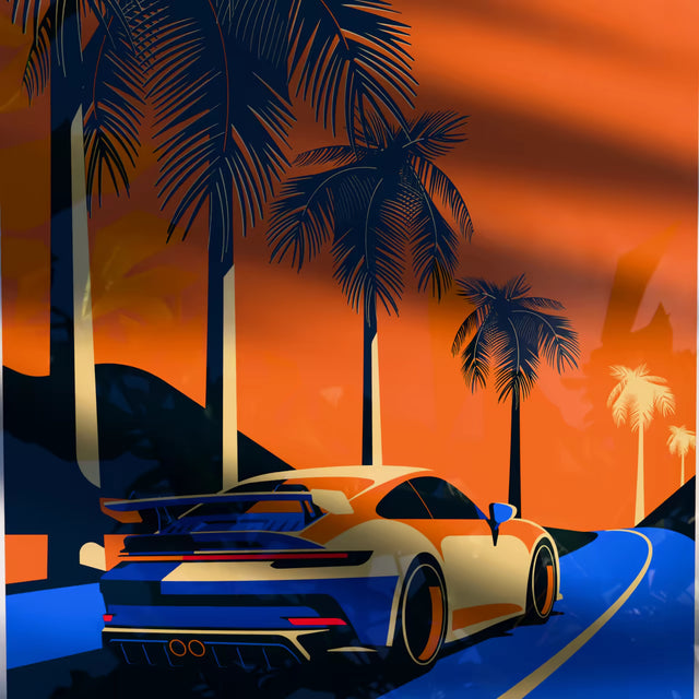 992 GT3 Glides by Palm Trees in California - Limited Edition, Premium Giclée Print