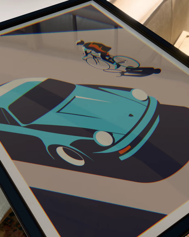 Porsche Turbo Sees Cyclist - Car Print