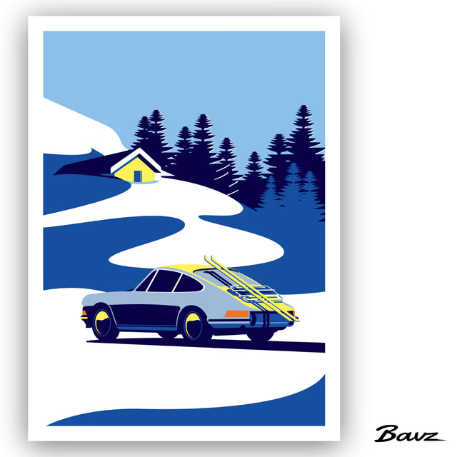 Porsche 912 ski trip - Limited Edition, Ski Yellow Blue, Premium Giclée Print