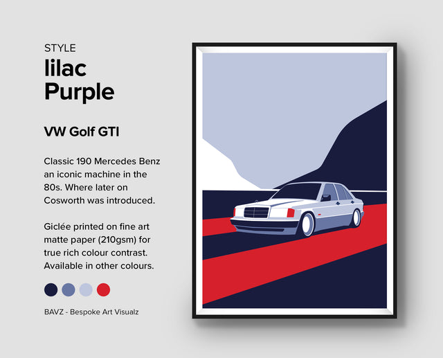 The Mercedes Benz 190e italic purple wall art