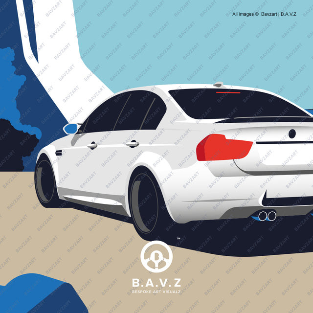 Alone with BMW M3 e90 sedan car wall art