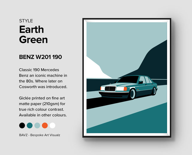 The Mercedes Benz 190e earth green  wall art