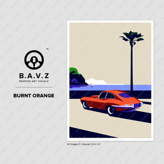 Jaguar E-type burnt orange wall art