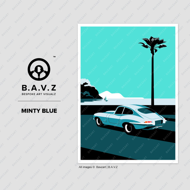 Jaguar E-type minty blue wall art