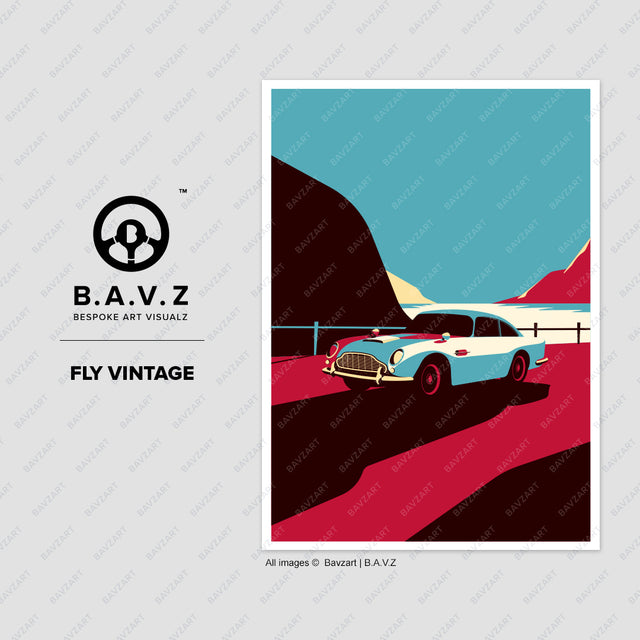 Hello DB5 Aston Martin fly vintage wall art