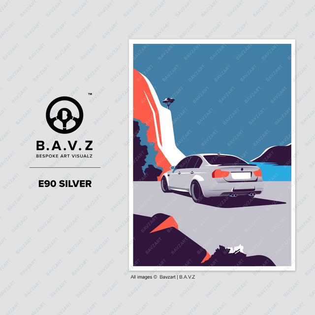 Alone with BMW M3 e90 sedan e90 silver wall art