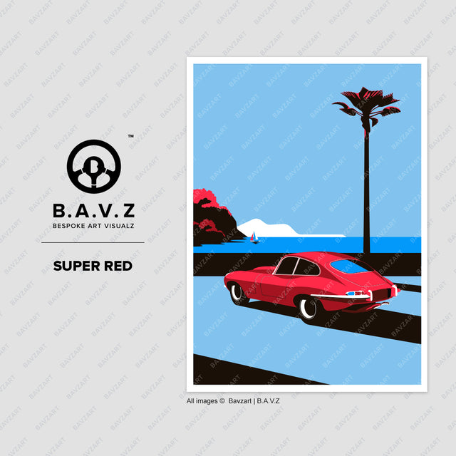 Jaguar E-type super red wall art